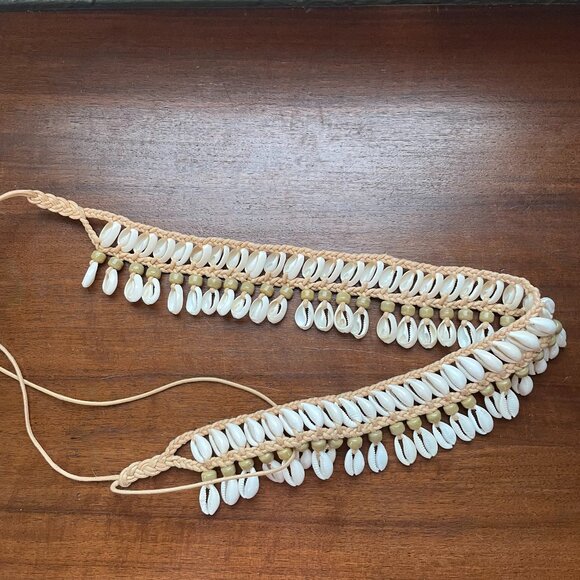 Handmade Boho Cowrie Shell Braided Belt | Beach Festival Waist Tie - Picture 3 of 4